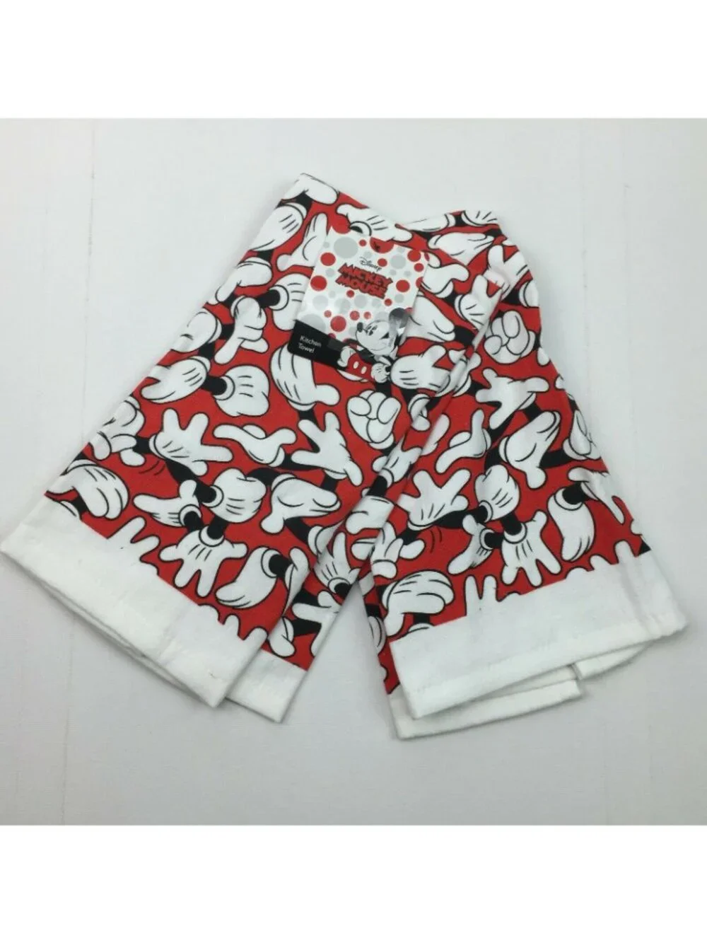 Disney Mickey Mouse Set 2 Kitchen Dish Tea Towel Red White Hands Gloves